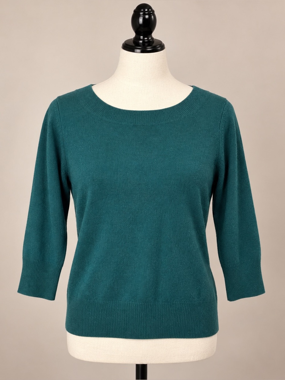 Neiman Marcus 100% Cashmere Forest Green Sweater Large 3/4 Sleeve